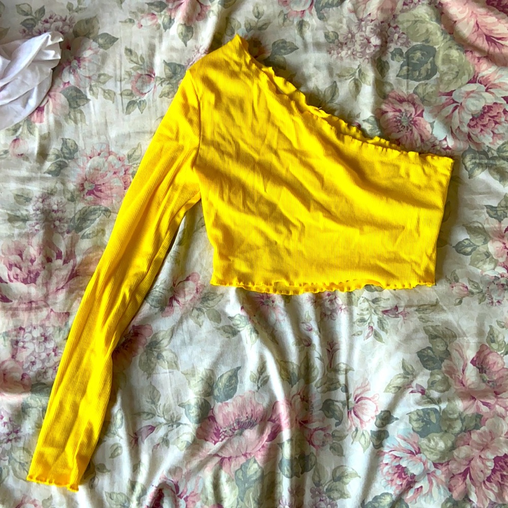 SHEIN yellow cropped top one long sleeve/no sleeve